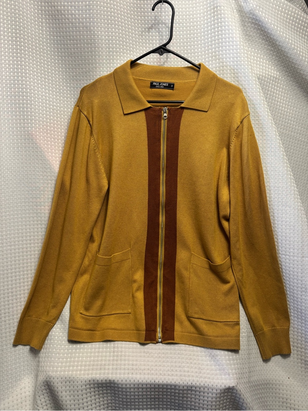 Paul Jones Mustard Zip-Front Lightweight Jacket with Brown Center Stripe
